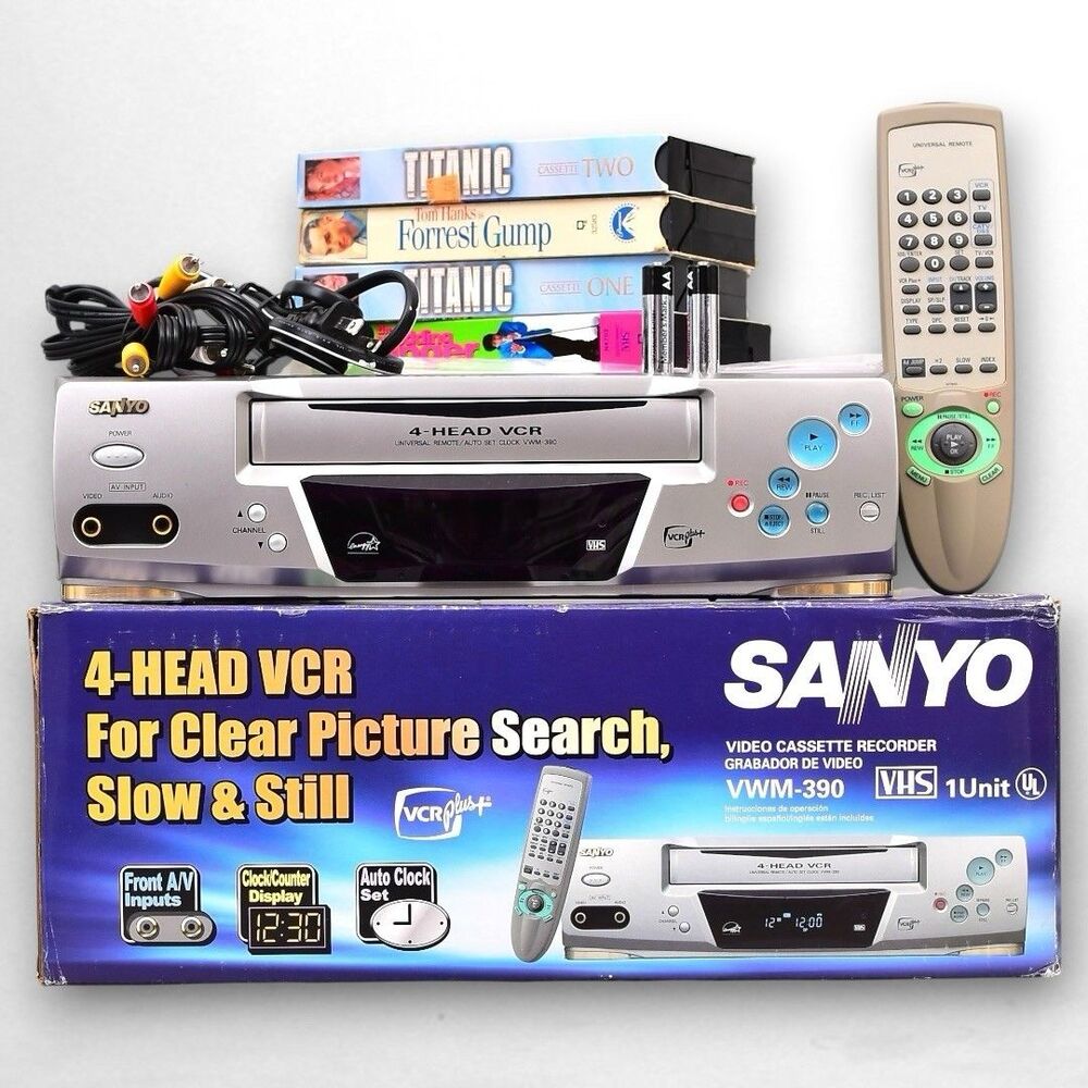 Sanyo VWM-390 4-head Vcr Player Bundle Movies Remote Batteries Cables